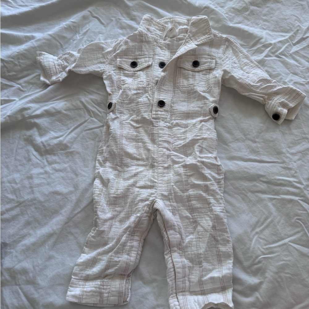 Banana Republic White Cotton Baby Jumpsuit with Button Accents